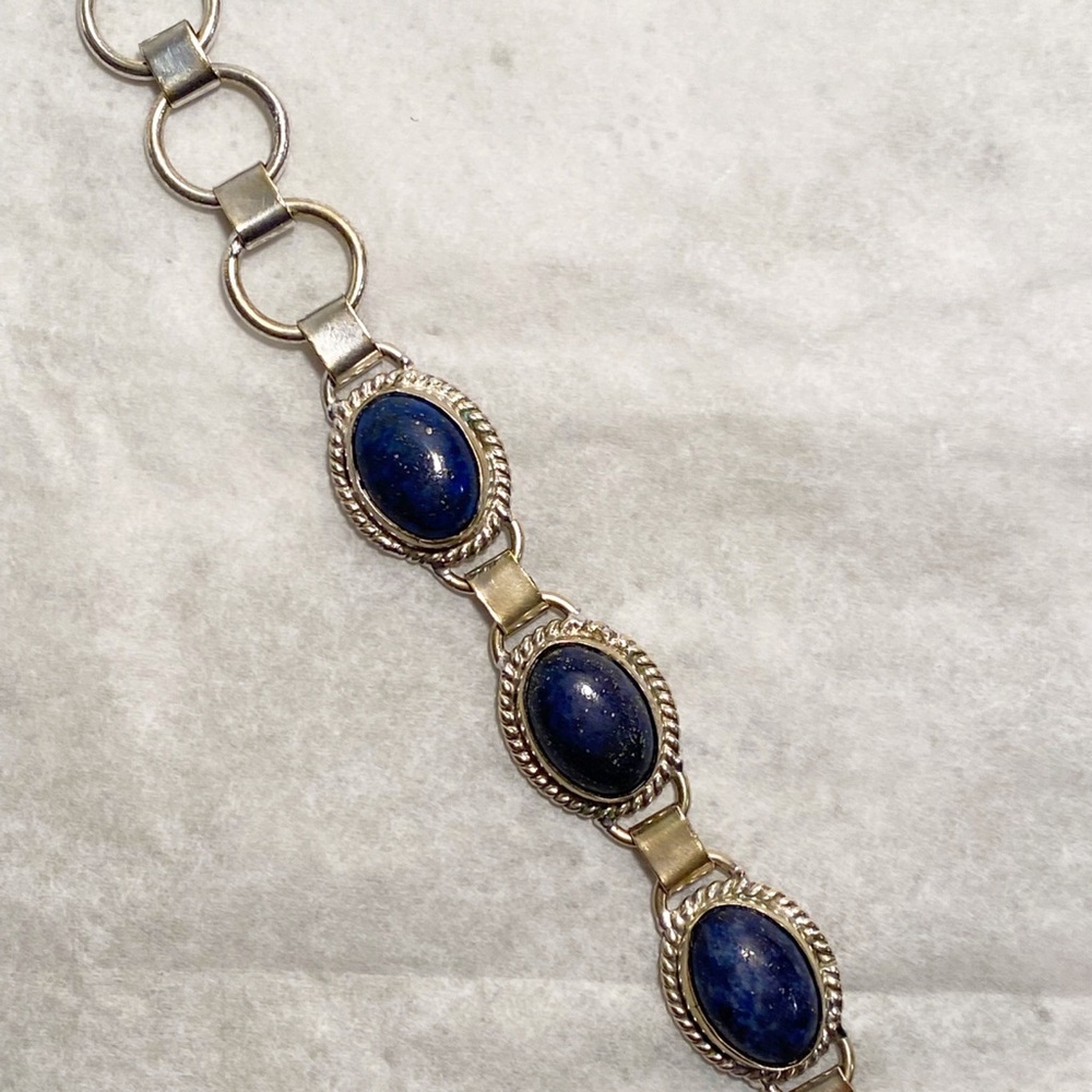 Lapis Lazuli Sterling Silver 925 Toggle Bracelet-Vintage - Picture 7 of 10